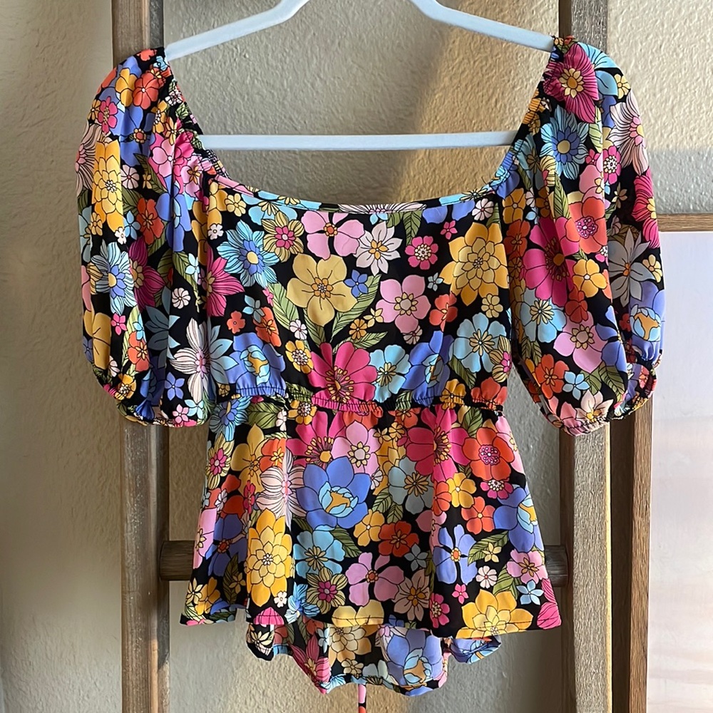 Summer babydoll top with open back cut outs